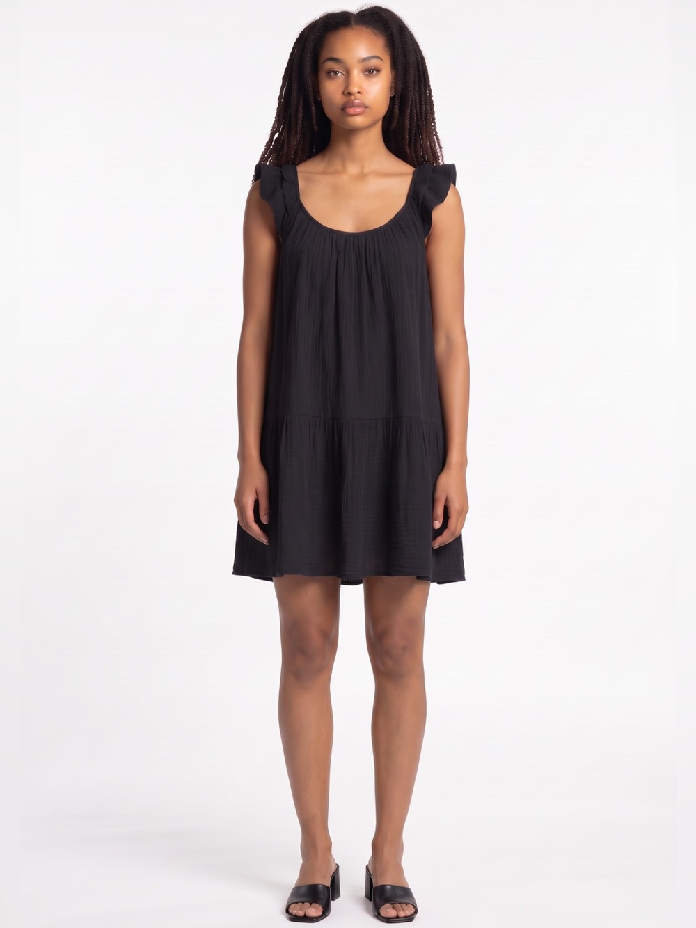 GAP Black Ruffle-Shoulder Scoop Dress